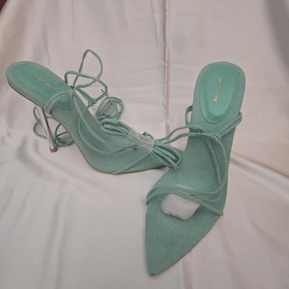 PrettyLittleThing Mint Green Lace-Up Heels